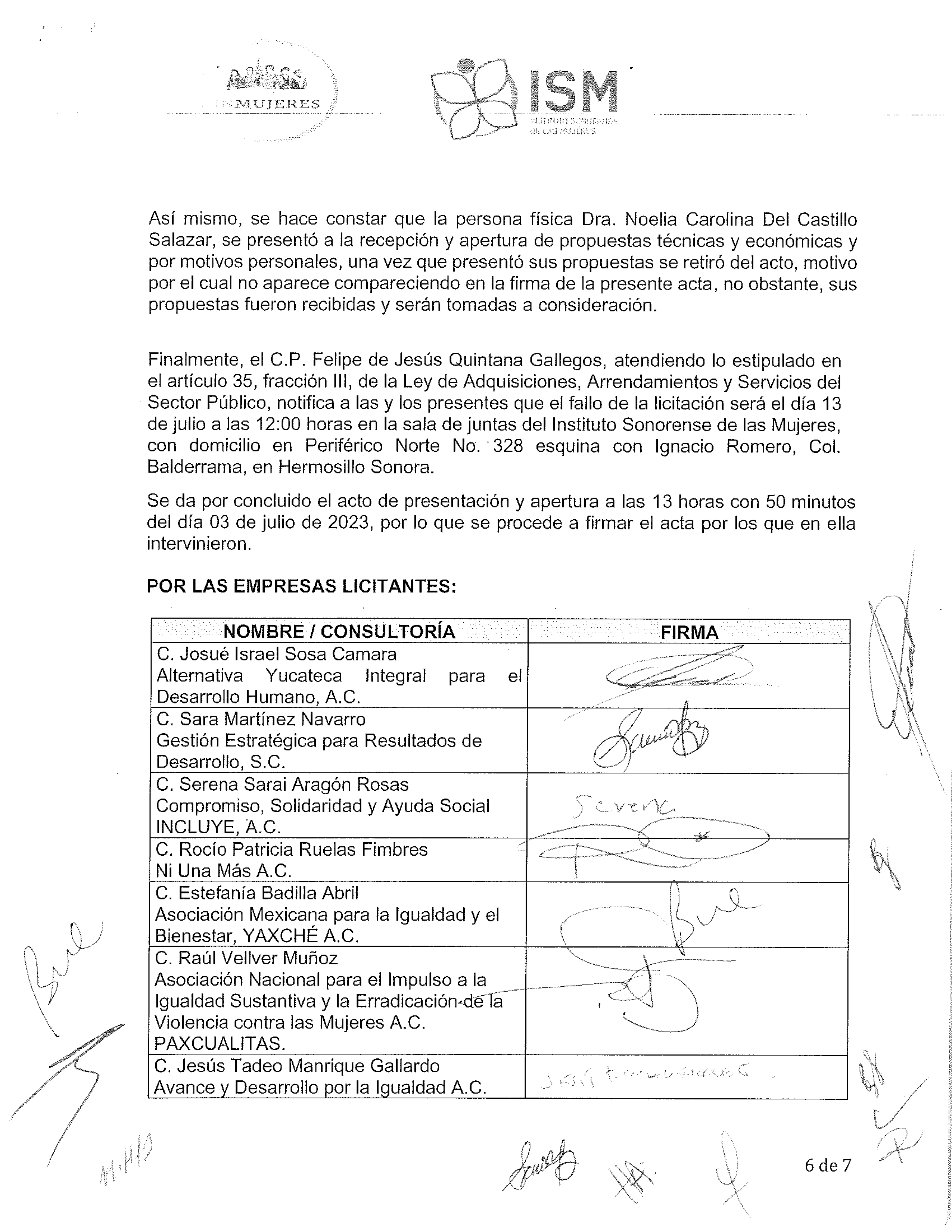 ACTA APERTURA DE PROPUESTAS FOBAM 6
